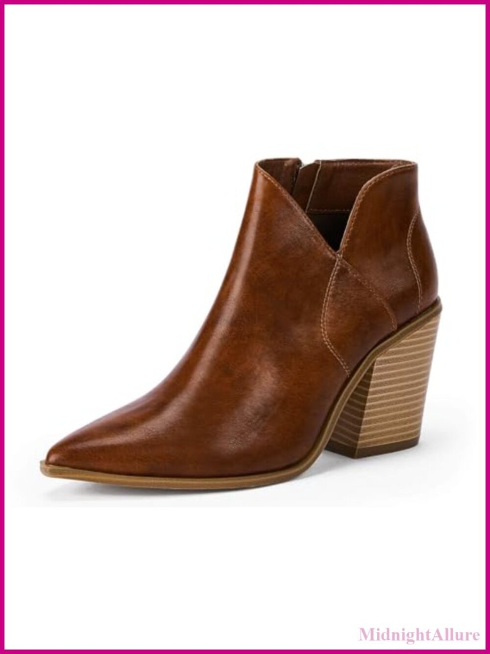Womens Pointed Toe Ankle Boots Block Heel Cutout Side Zipper Booties